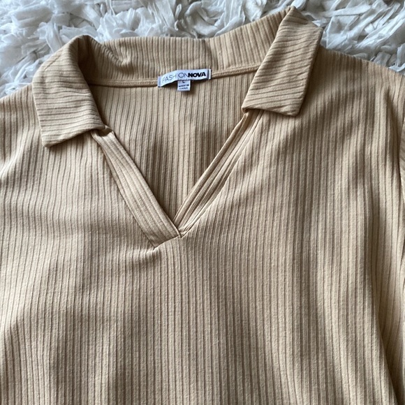 NWOT Fashion Nova tan beige collar dress medium-large - Picture 4 of 7